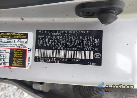 2010 Toyota Camry Le from USA, damaged, VIN 4T1BF3EK4AU114995